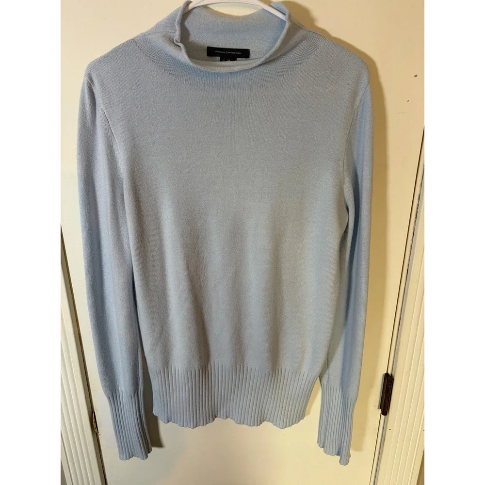 French Connection Womens Light Blue Mock Neck Ribbed Knit Sweater Size M